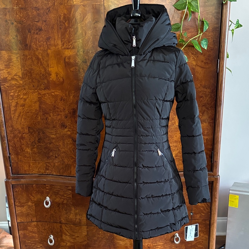 NWT Laundry By Shelli Segal Black Hooded Puffer Coat